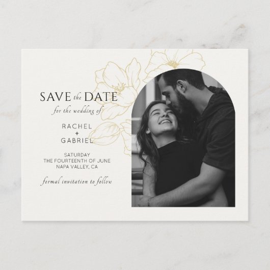 Ivory | Boho Arch Gold Floral Wedding Briefkaart (Voorkant)