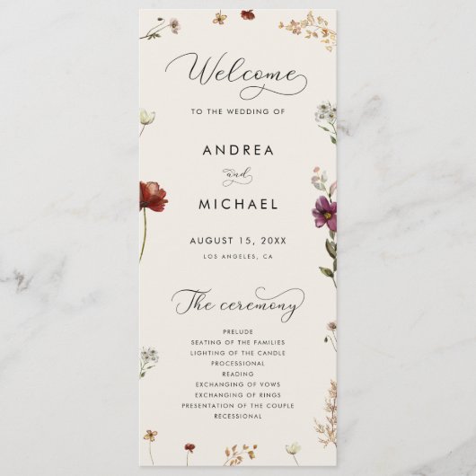 Ivory Boho Herfst Wildbloemen QR Code Herfstbruilo Programmakaart (Voorkant)