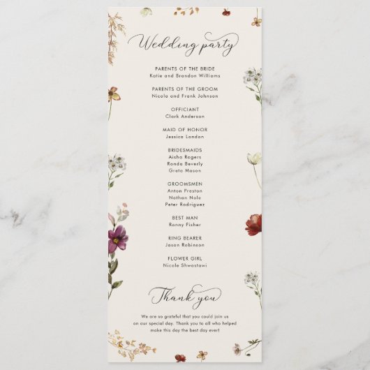 Ivory Boho Herfst Wildbloemen QR Code Herfstbruilo Programmakaart (Achterkant)