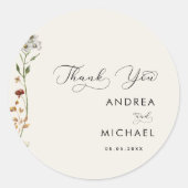 Ivory Boho Herfst Wildflower bruiloft dank u Ronde Sticker (Voorkant)