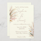 Ivory Boho Pampas Grass Wedding Kaart (Voorkant / Achterkant)