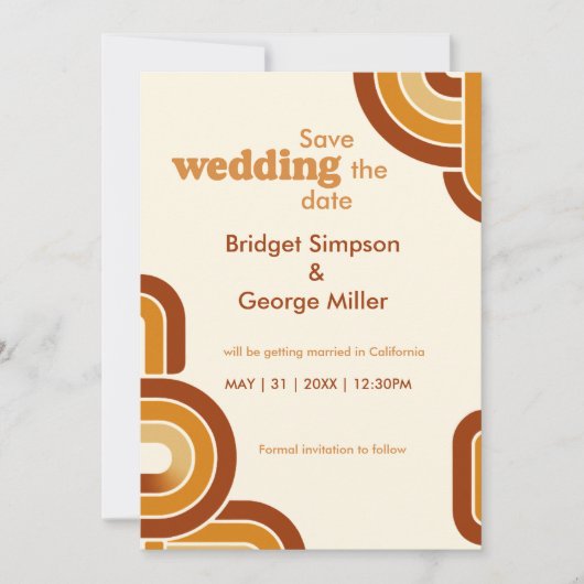 Ivory Bold Retro 1970s Huwelijk save the date kaar (Voorkant)