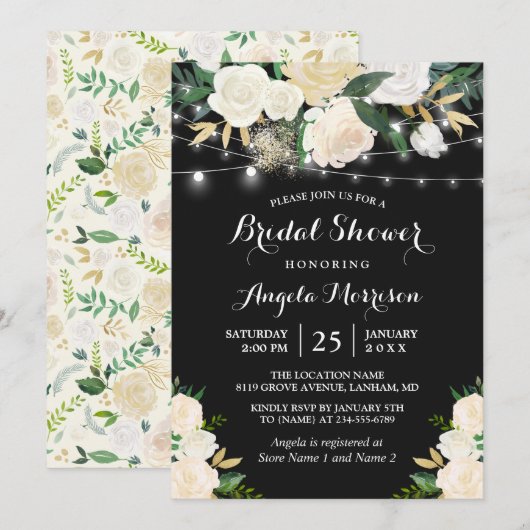 Ivory Botanical Floral String Lights Vrijgezellenf Kaart (Voorkant / Achterkant)