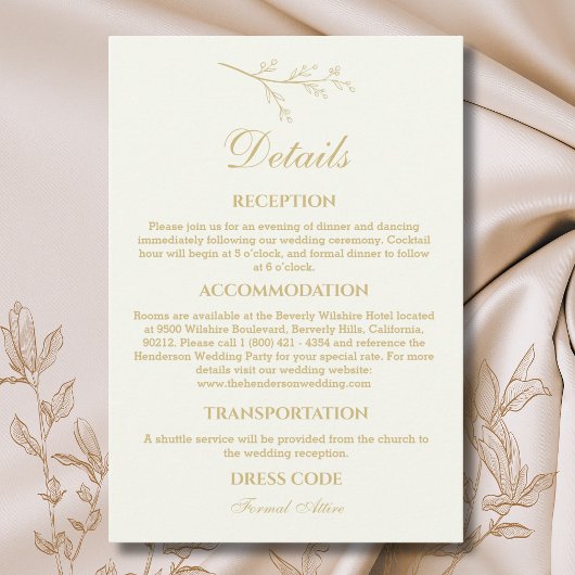 Ivory Botanical Minimalist Wedding Details Informatiekaartje