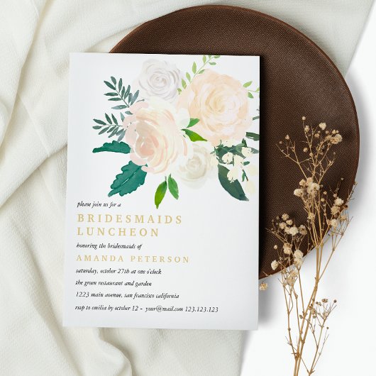Ivory Bouquet Floral Bridesmaids Luncheon Wedding Kaart