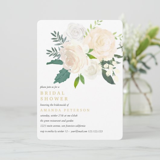 Ivory Bouquet Floral Wedding Vrijgezellenfeest roz Kaart (Staand voorkant)