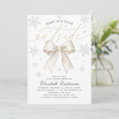 Ivory Bow Baby Its Cold Outside Winter Baby Shower Kaart (Staand voorkant)