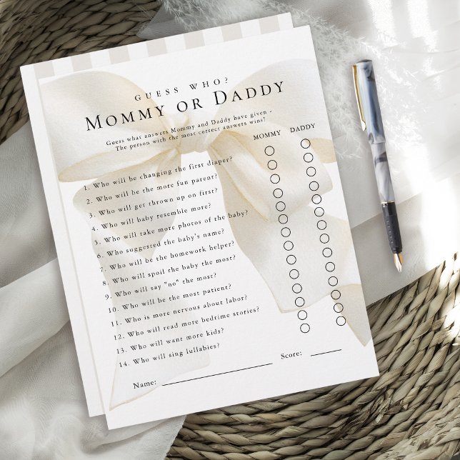 Ivory Bow Baby Shower Game Guess Who (Creator heeft geüpload)