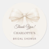 Ivory bow cream thank you Bridal Shower Ronde Sticker (Voorkant)