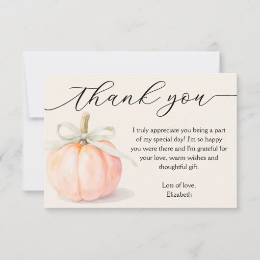 Ivory Bow Little Pumpkin Baby shower Bedankt Notitiekaartje (Voorkant)