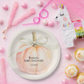 Ivory Bow Little Pumpkin Baby shower Papieren Bordje (Feest)