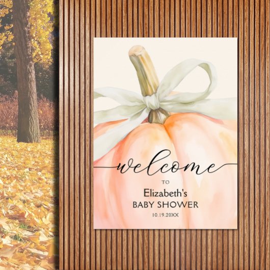 Ivory Bow Little Pumpkin Baby shower Welkom Poster