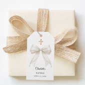 Ivory bow pearls Baptism DIY Cadeaulabel