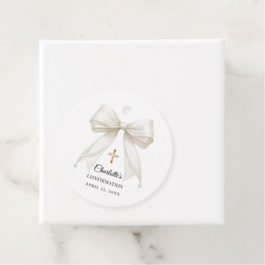 Ivory bow pearls Confirmation DIY Bedankjes Labels (In situ)