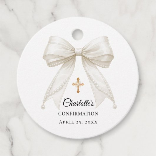 Ivory bow pearls Confirmation DIY Bedankjes Labels (Voorkant)