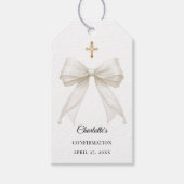 Ivory bow pearls Confirmation DIY Cadeaulabel (Voorkant)