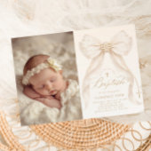Ivory Bow Pearls Elegant photo Baptism Kaart