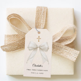 Ivory bow pearls First Holy Communion DIY Cadeaulabel
