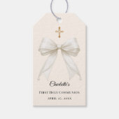 Ivory bow pearls First Holy Communion DIY Cadeaulabel (Voorkant)
