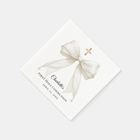 Ivory bow pearls First Holy Communion Servet (Hoek)