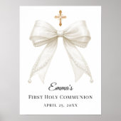Ivory bow pearls First Holy Communion welcome Poster (Voorkant)