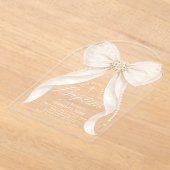 Ivory Bow Pearls Girl Baptism Religious Acryl Uitnodigingen (Laagn)