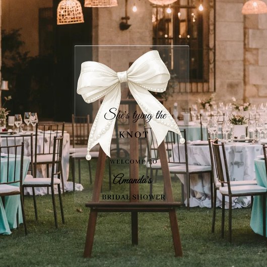 Ivory bow pearls knot Bridal Shower welcome Acryl Bord