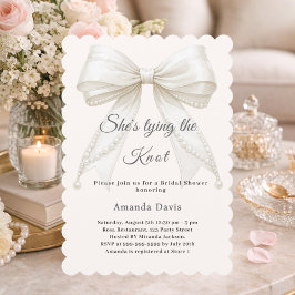 Ivory bow pearls tying the knot Bridal Shower Kaart