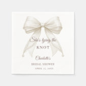 Ivory bow pearls tying the knot Bridal Shower Servet (Voorkant)