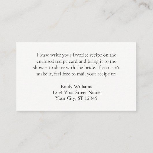Ivory Bow Vrijgezellenfeest Recept Aanvraag Kaart (Achterkant)