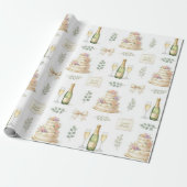 Ivory Bows & Champagne Bruiloftsfeest Patroon Cadeaupapier (Uitgerold)