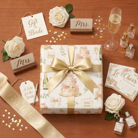 Ivory Bows & Champagne Bruiloftsfeest Patroon Cadeaupapier