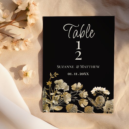 Ivory brown black wildflower winter Table Numbers  Kaart