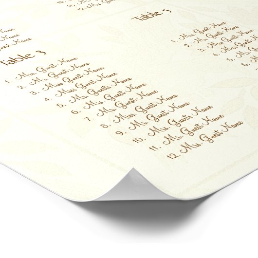 Ivory Brown Floral Pattern Seating 12 Tables Poster (Hoek)