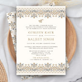 Ivory Brown Ikat Anand Karaj Sikh bruiloft Kaart