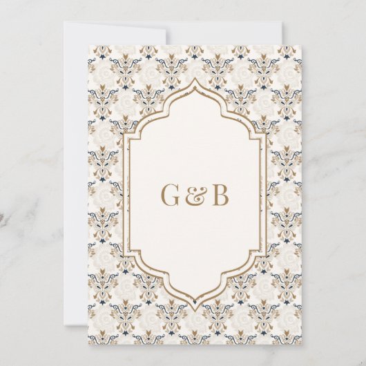 Ivory Brown Ikat Anand Karaj Sikh bruiloft Kaart (Achterkant)