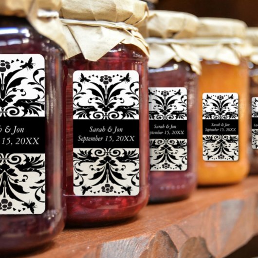 Ivory Bumble Bee Damask Save the Date Etiket