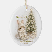 Ivory Bunny Rabbit First Christmas Keepsake Girl Keramisch Ornament (Rechts)