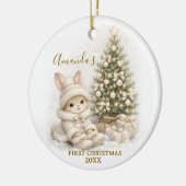 Ivory Bunny Rabbit First Christmas Keepsake Girl Keramisch Ornament (Links)