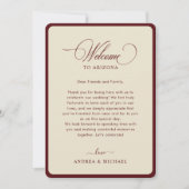 Ivory Burgundy Border Retro Wedding Itinerary Card Kaart (Voorkant)