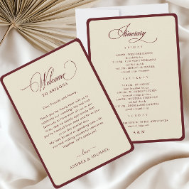 Ivory Burgundy Border Retro Wedding Itinerary Card Kaart