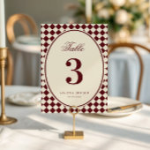 Ivory & Burgundy Checkered Wedding Table Number Kaart