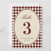 Ivory & Burgundy Checkered Wedding Table Number Kaart (Achterkant)