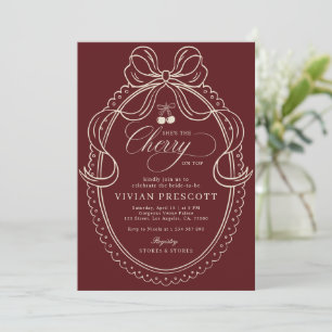 Ivory & Burgundy Cherry On Top Bruiloftsfeest Kaart