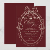 Ivory & Burgundy Cherry On Top Bruiloftsfeest Kaart (Voorkant / Achterkant)