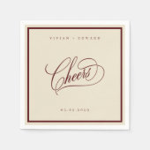 Ivory Burgundy Classic Border Cheers Retro Wedding Servet (Voorkant)