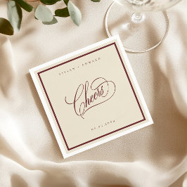 Ivory Burgundy Classic Border Cheers Retro Wedding Servet