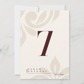 Ivory Burgundy Classic Elegant Damask Table Number Bedankkaart
