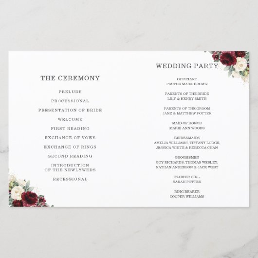 Ivory Burgundy Floral vouwde weddenschap (Achterkant)