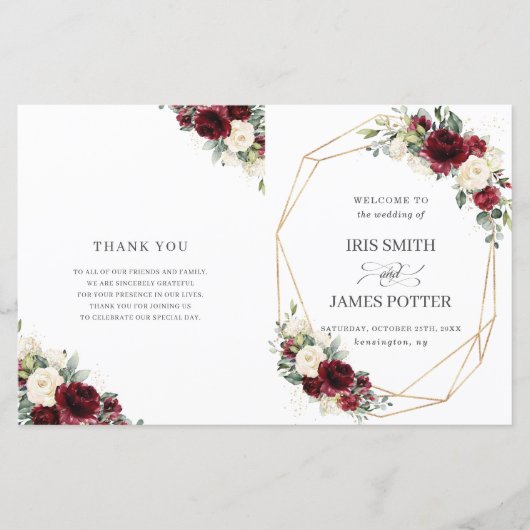 Ivory Burgundy Floral vouwde weddenschap (Voorkant)